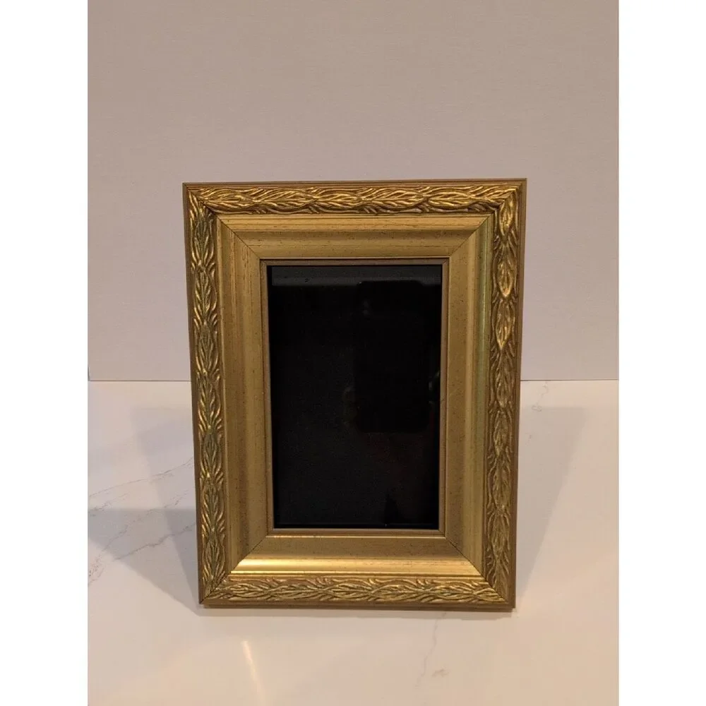 Vintage Gold Ornate Picture Frame Velvet Easel Back 4